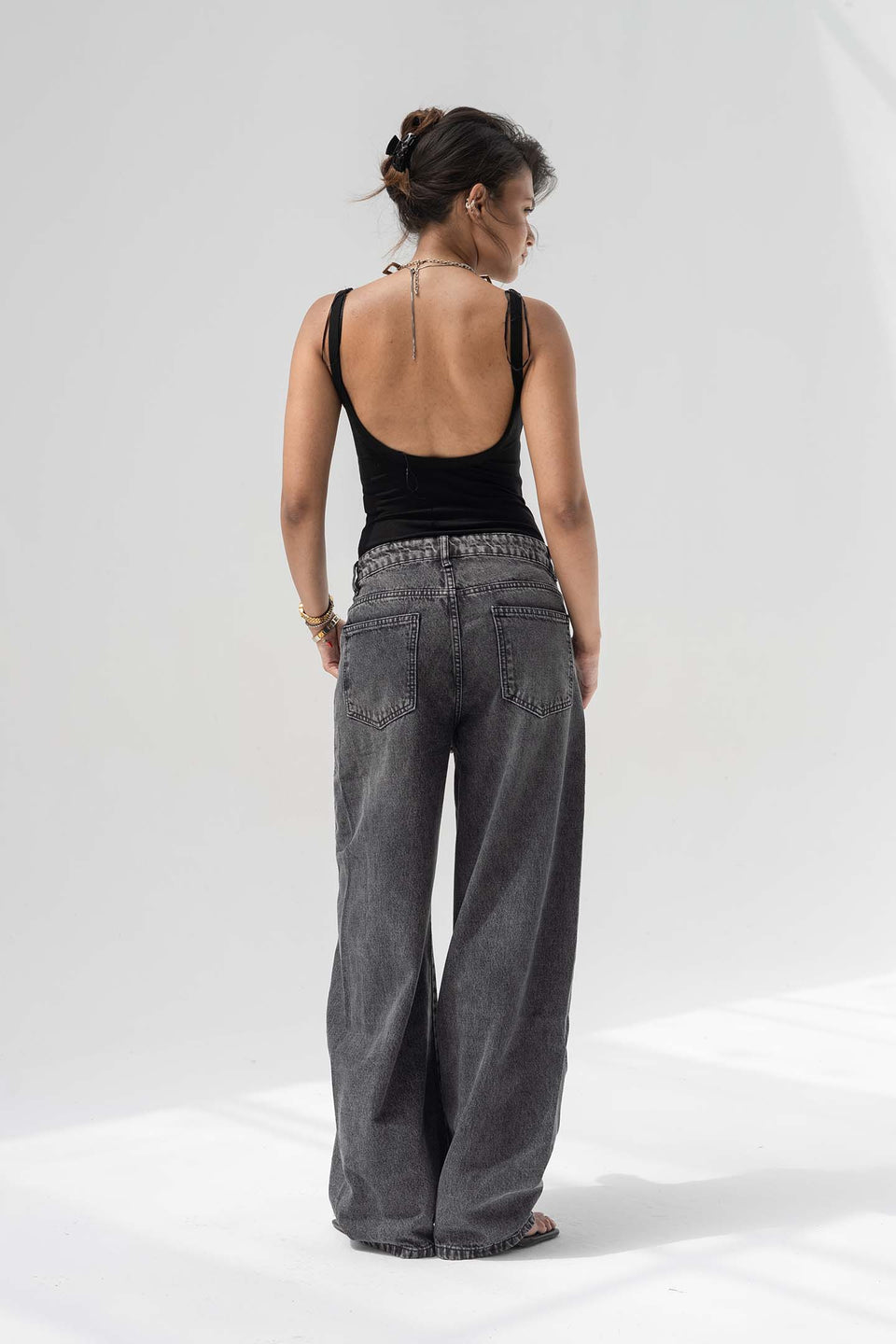 Grey Slouchy Balloon-Leg Baggy Jeans