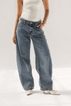 Blue Balloon-Leg Jeans with Seam Detail Pockets