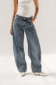 Blue Balloon-Leg Jeans with Seam Detail Pockets