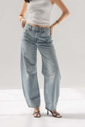 Light Blue Balloon-Leg Jeans with Seam Detail Pockets