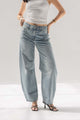 Light Blue Balloon-Leg Jeans with Seam Detail Pockets