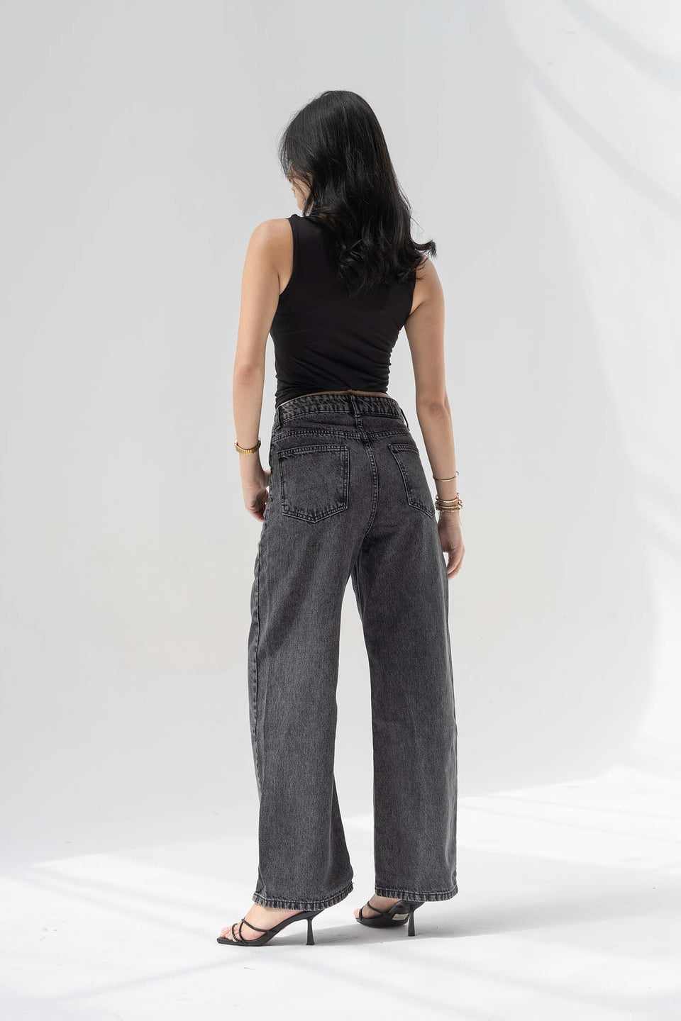 Grey High-Rise Wide-Leg Jeans