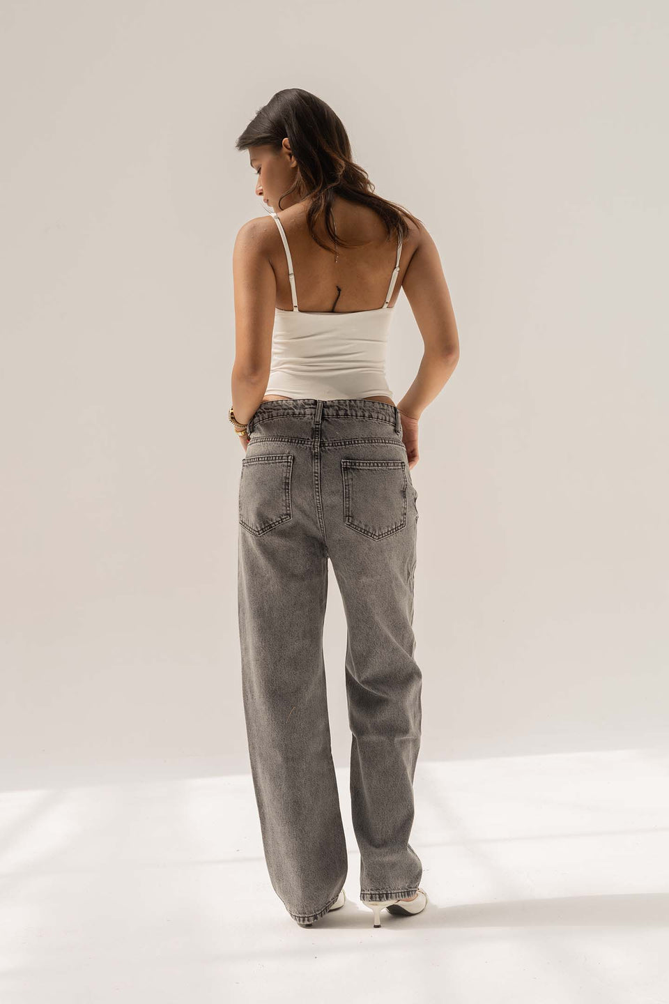 Grey Mid-Rise Relaxed Straight Jeans