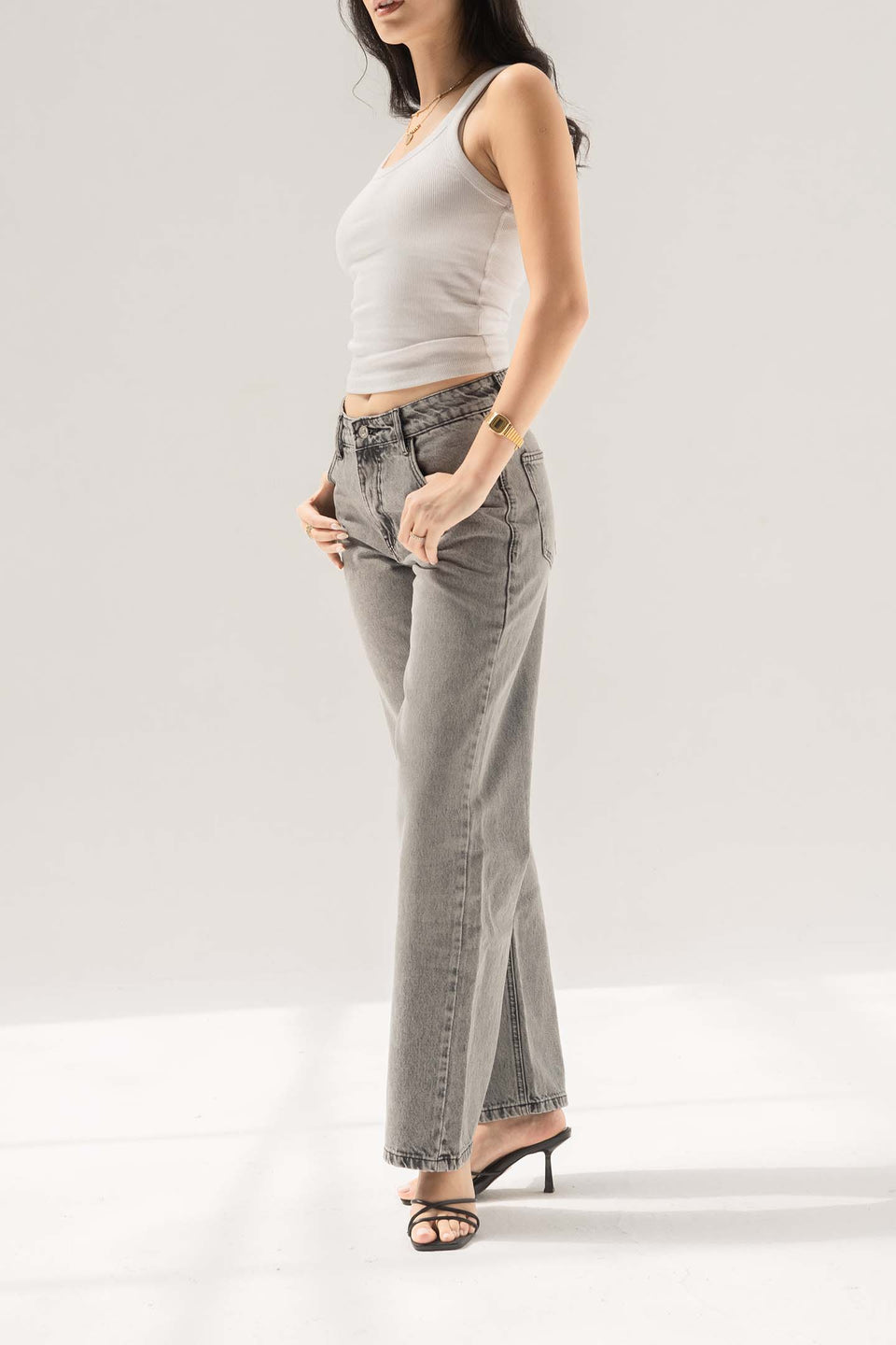 Light Grey Mid-Rise Relaxed Straight Jeans