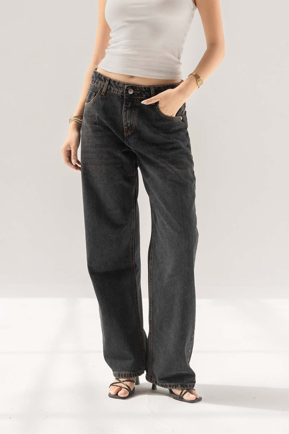 Vintage Blue Mid-Rise Relaxed Straight Jeans
