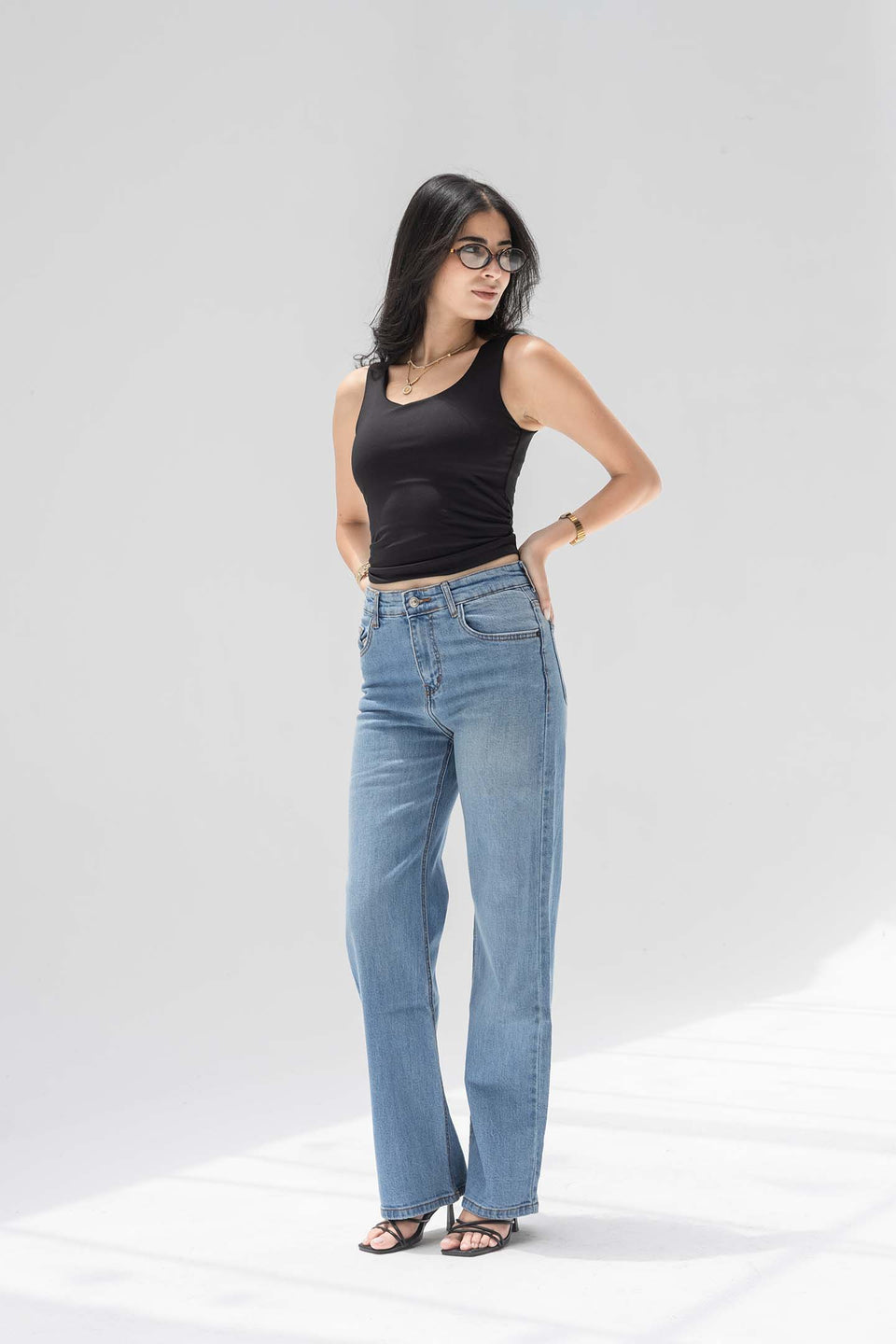 Blue High-Rise Relaxed Straight Jeans