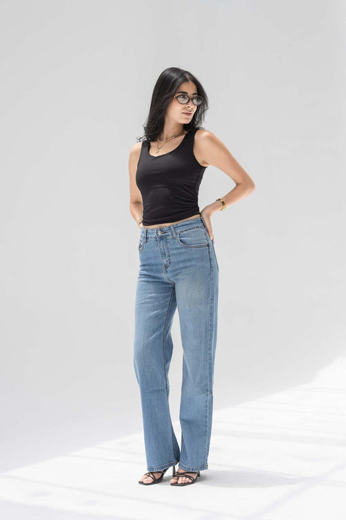 Blue High-Rise Relaxed Straight Jeans
