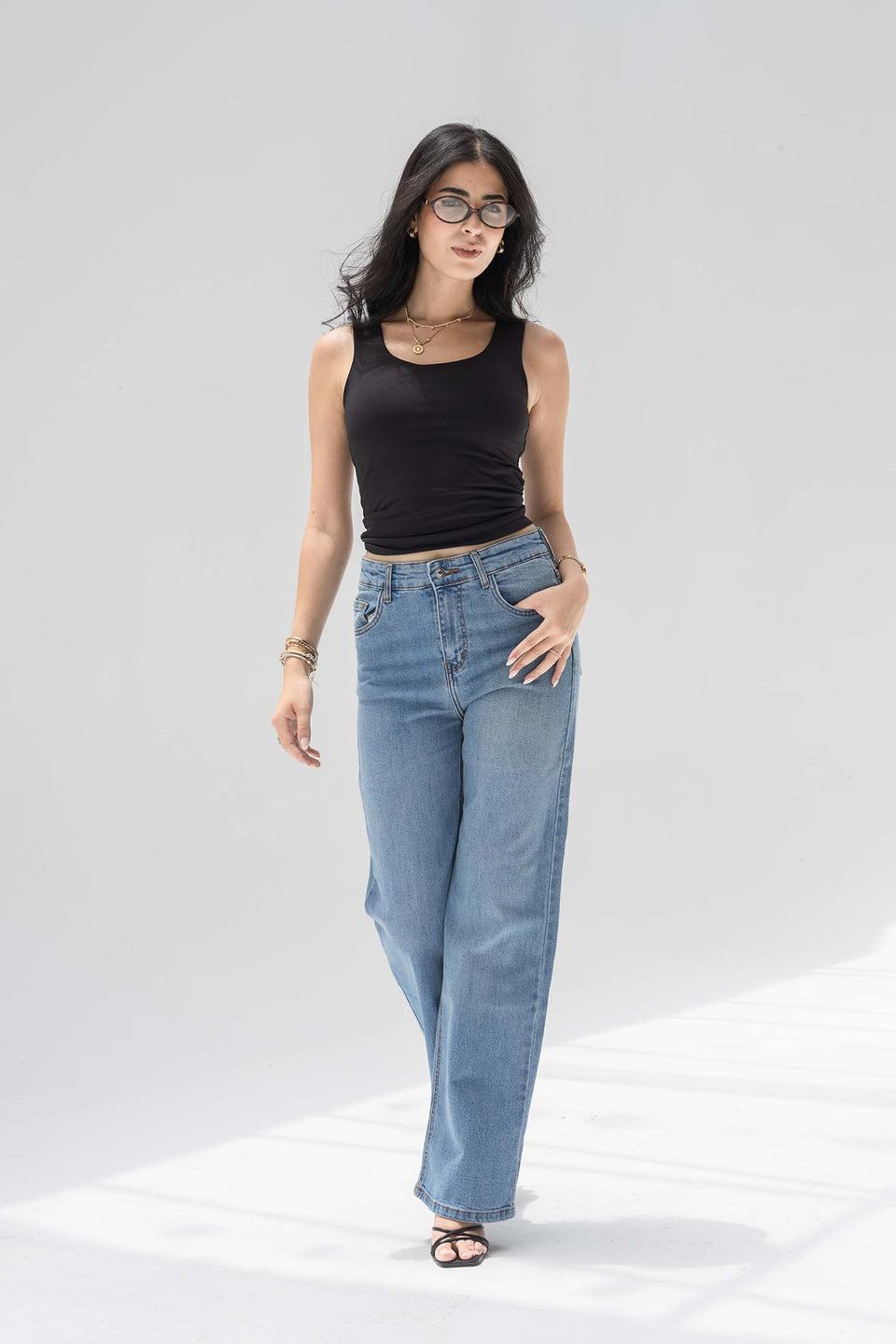 Blue High-Rise Relaxed Straight Jeans