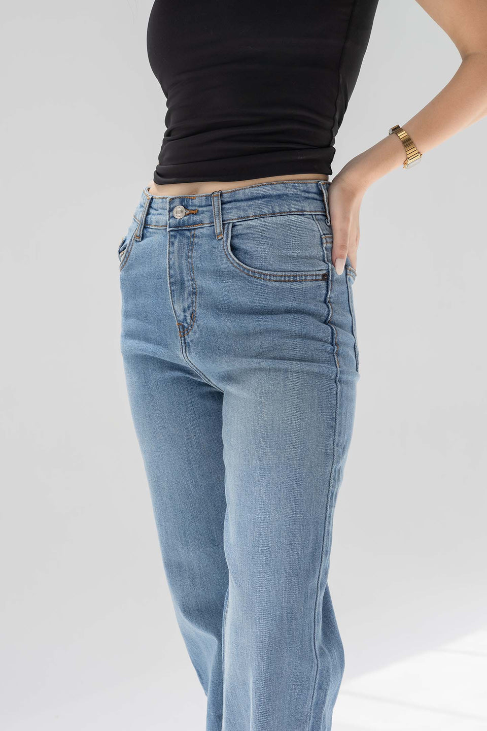 Blue High-Rise Relaxed Straight Jeans