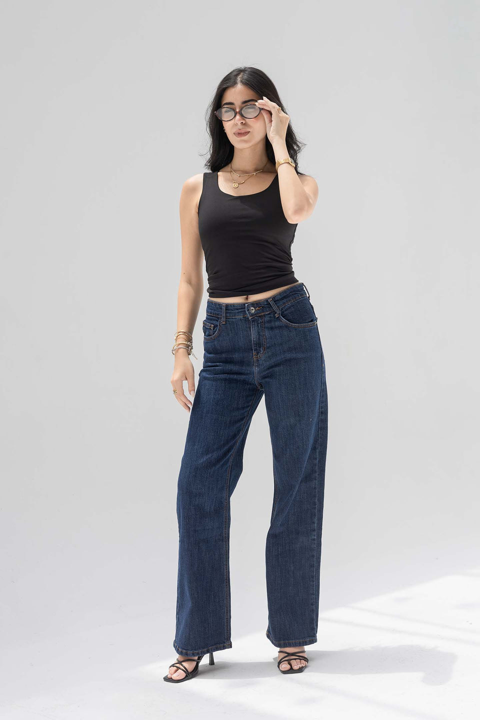 Navy High-Rise Relaxed Straight Jeans