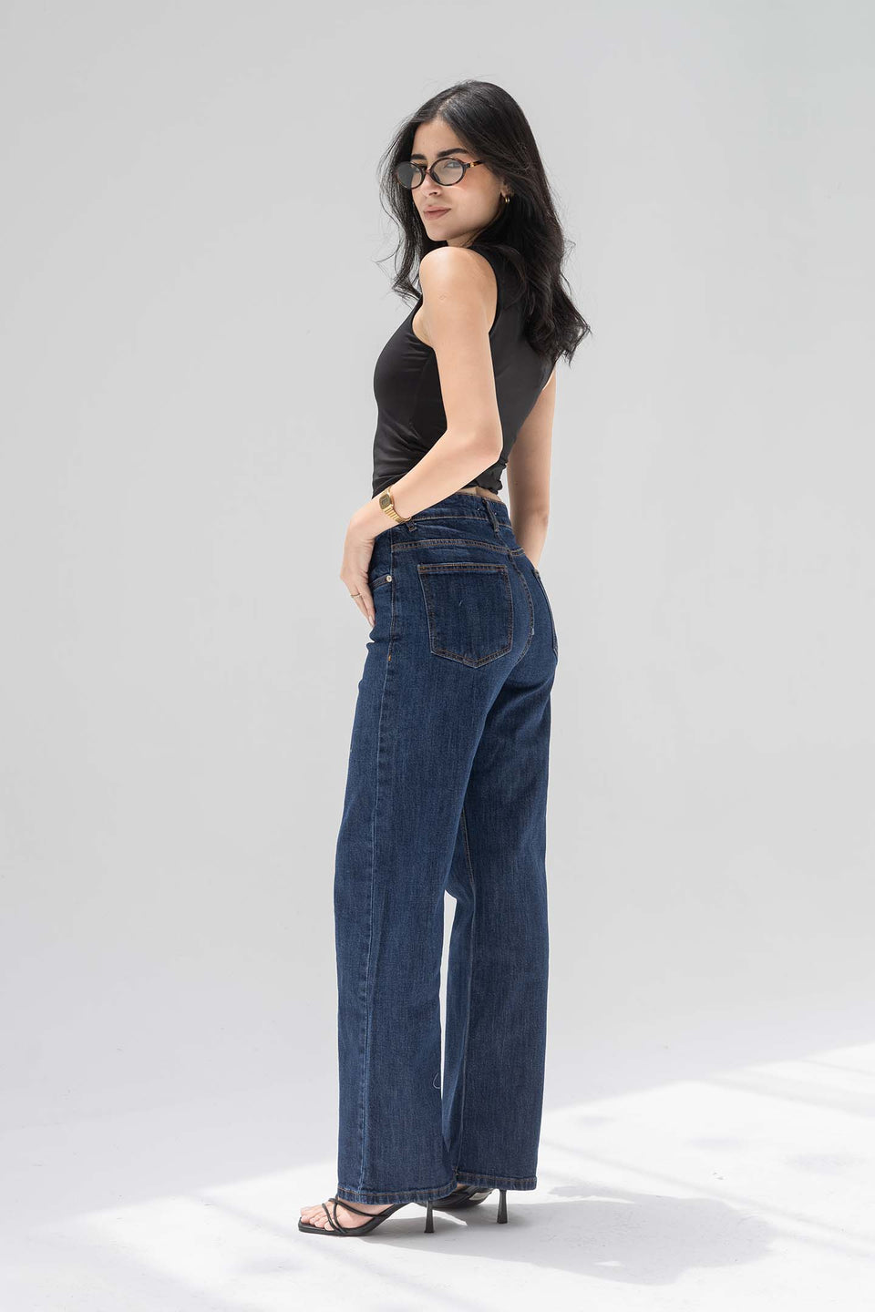 Navy High-Rise Relaxed Straight Jeans
