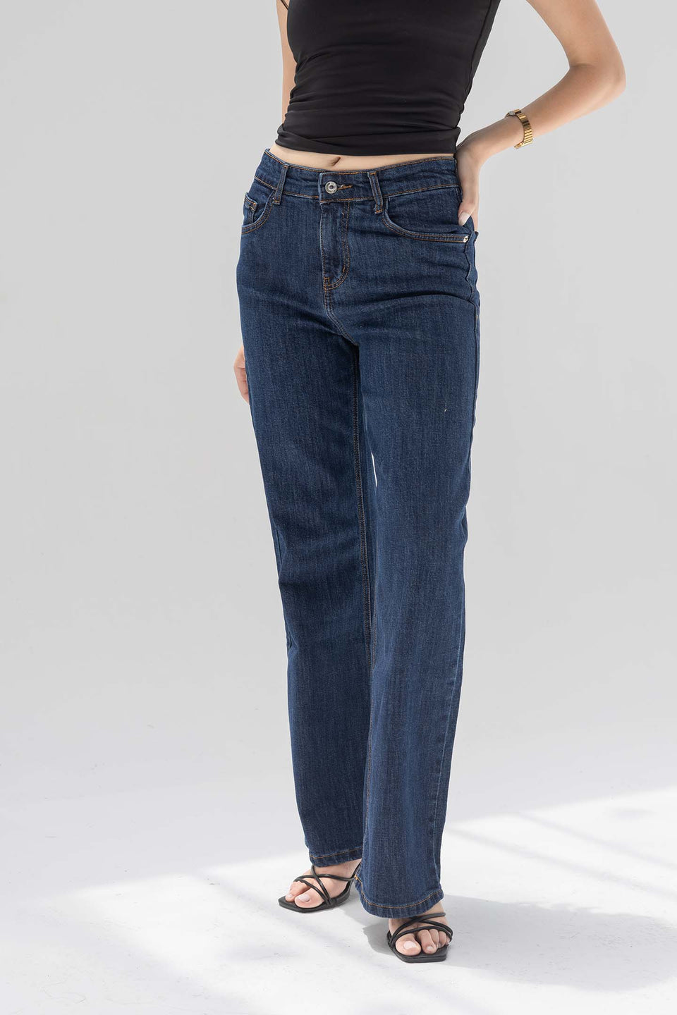 Navy High-Rise Relaxed Straight Jeans