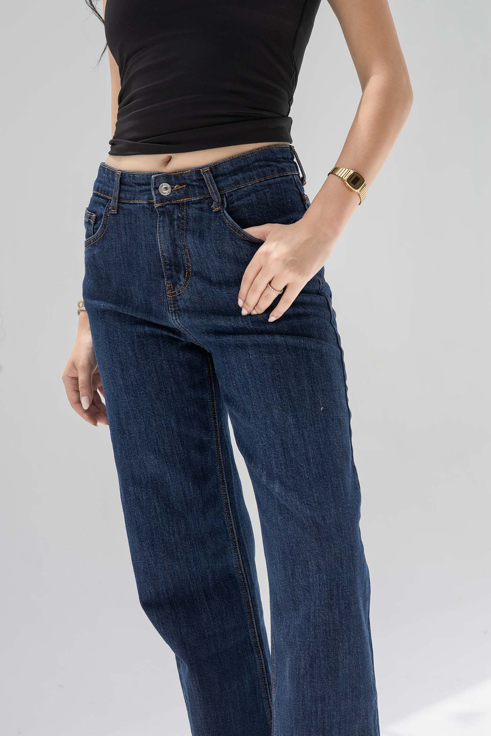 Navy High-Rise Relaxed Straight Jeans
