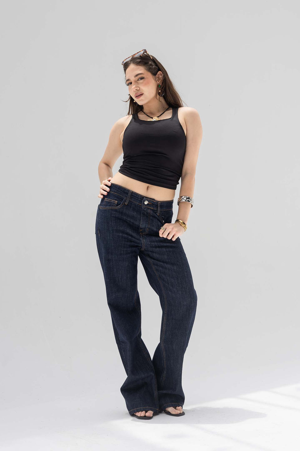 Vintage_Navy High-Rise Relaxed Straight Jeans