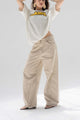 Beige Low-Rise Baggy Corduroy Pants