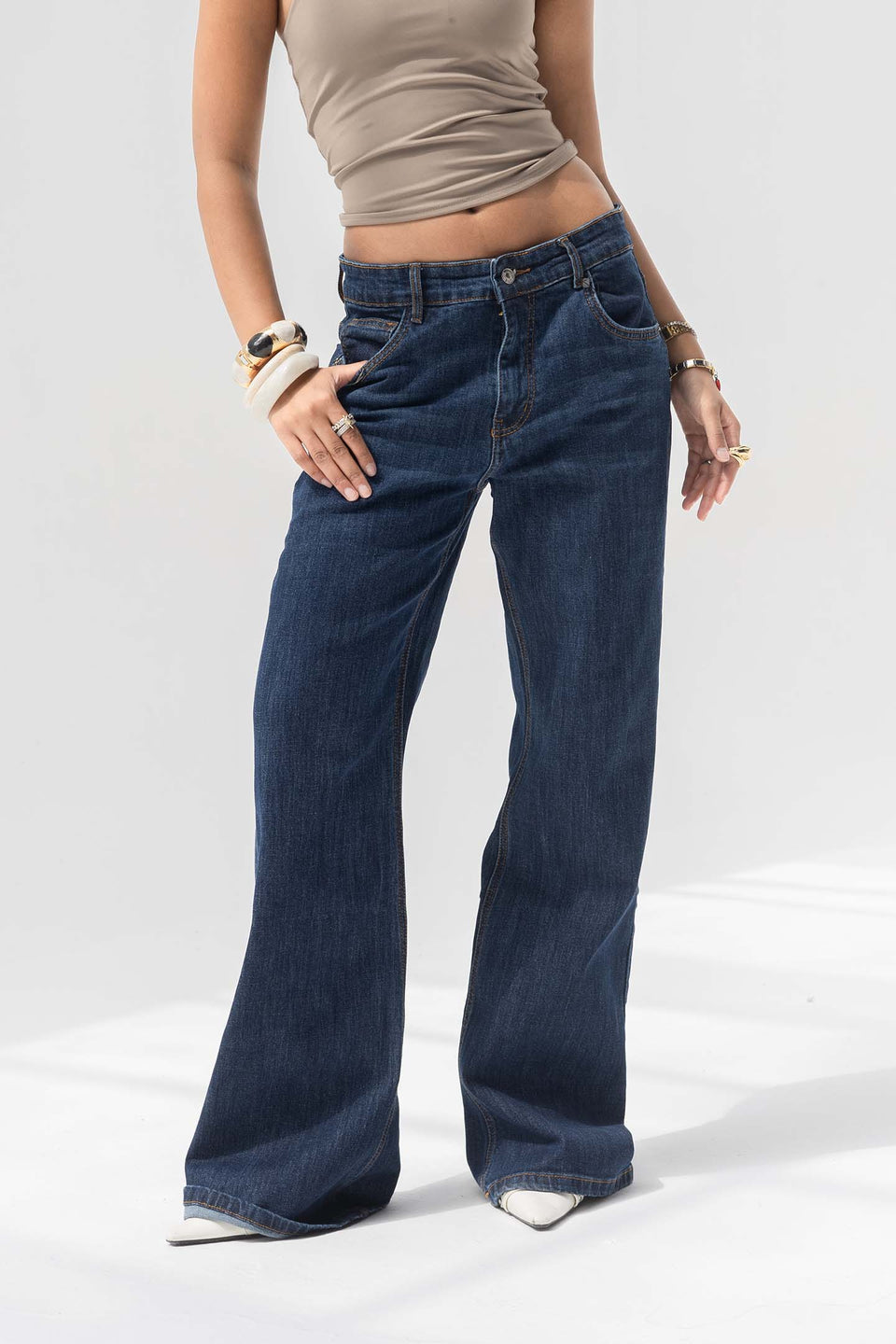 Navy High-Rise Relaxed Straight-Leg Jeans