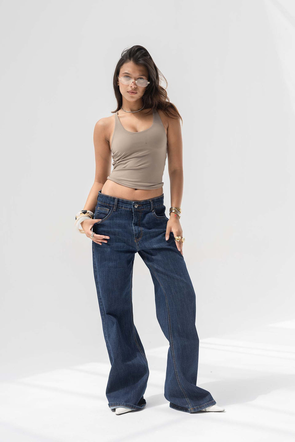 Navy High-Rise Relaxed Straight-Leg Jeans
