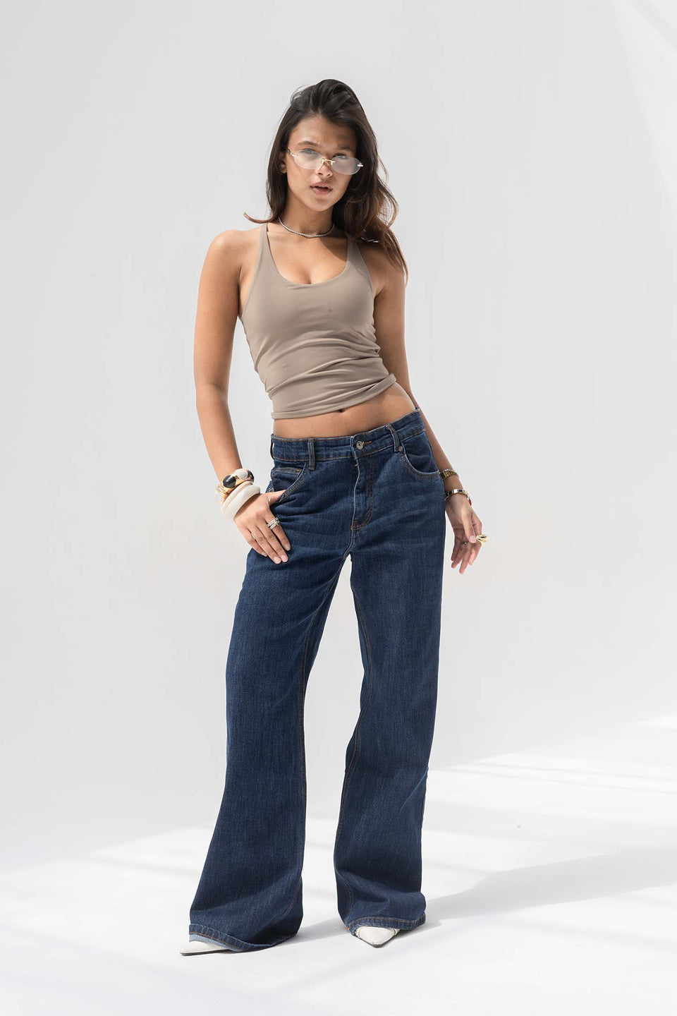 Navy High-Rise Relaxed Straight-Leg Jeans