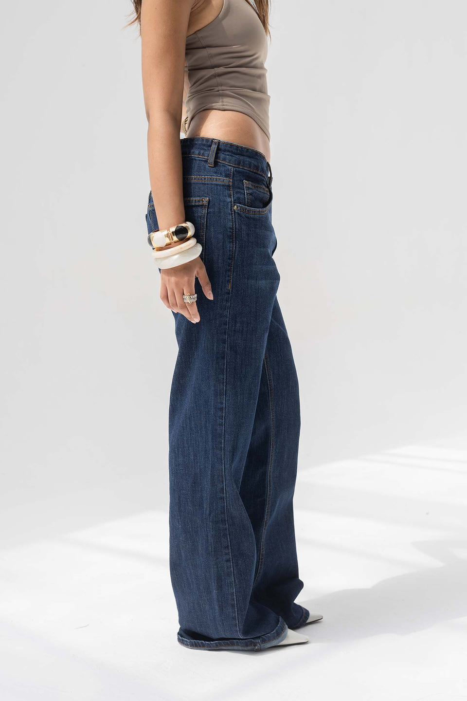 Navy High-Rise Relaxed Straight-Leg Jeans