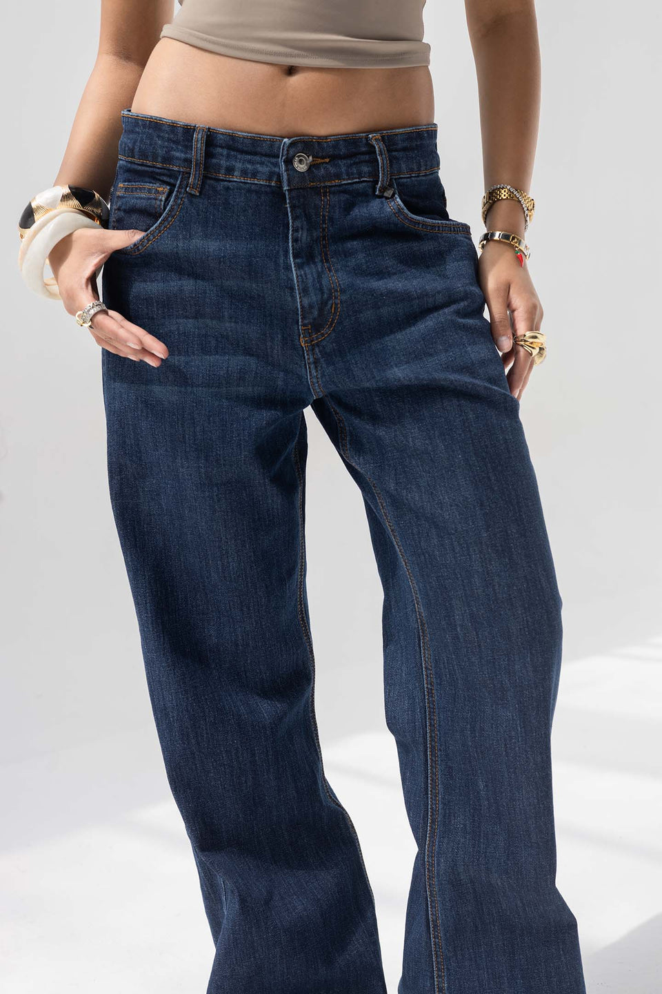 Navy High-Rise Relaxed Straight-Leg Jeans