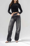 Dark Grey High-Rise Relaxed Wide-Leg Jeans