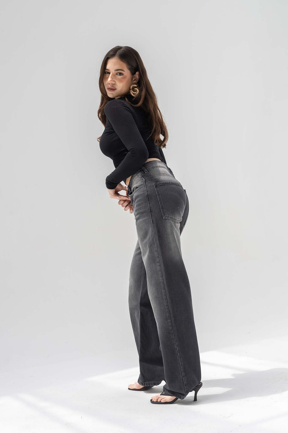 Dark Grey High-Rise Relaxed Wide-Leg Jeans