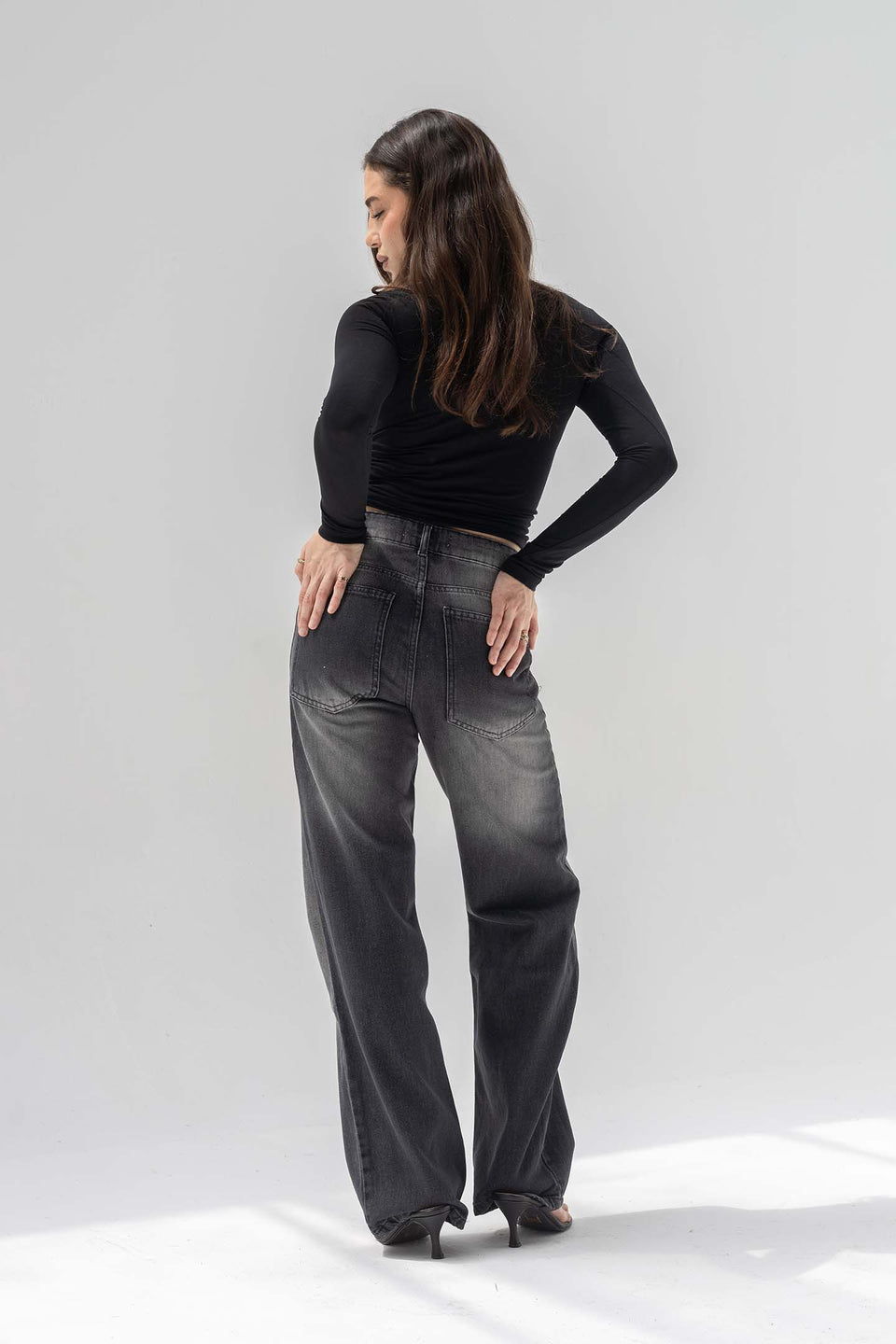 Dark Grey High-Rise Relaxed Wide-Leg Jeans