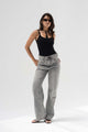 Grey High-Rise Relaxed Wide-Leg Jeans