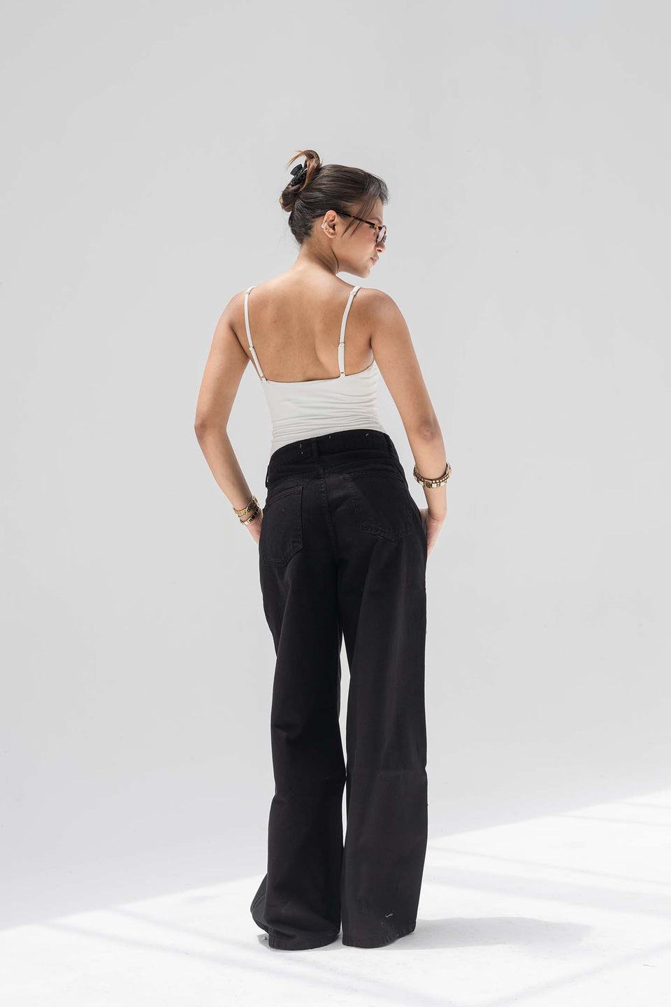 Black High-Rise Wide-Leg Flare Jeans