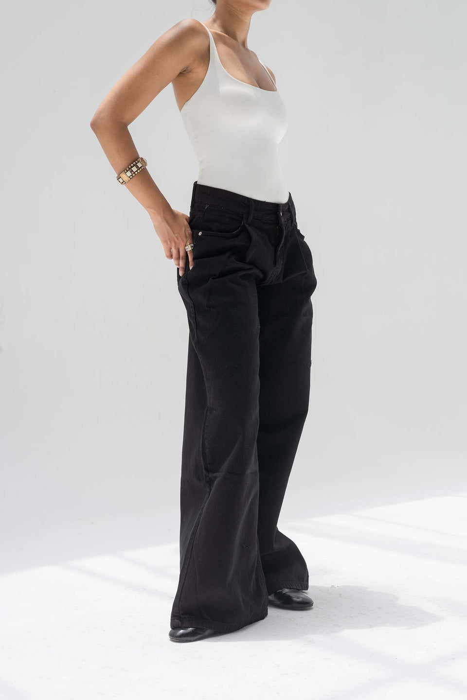 Black High-Rise Wide-Leg Flare Jeans