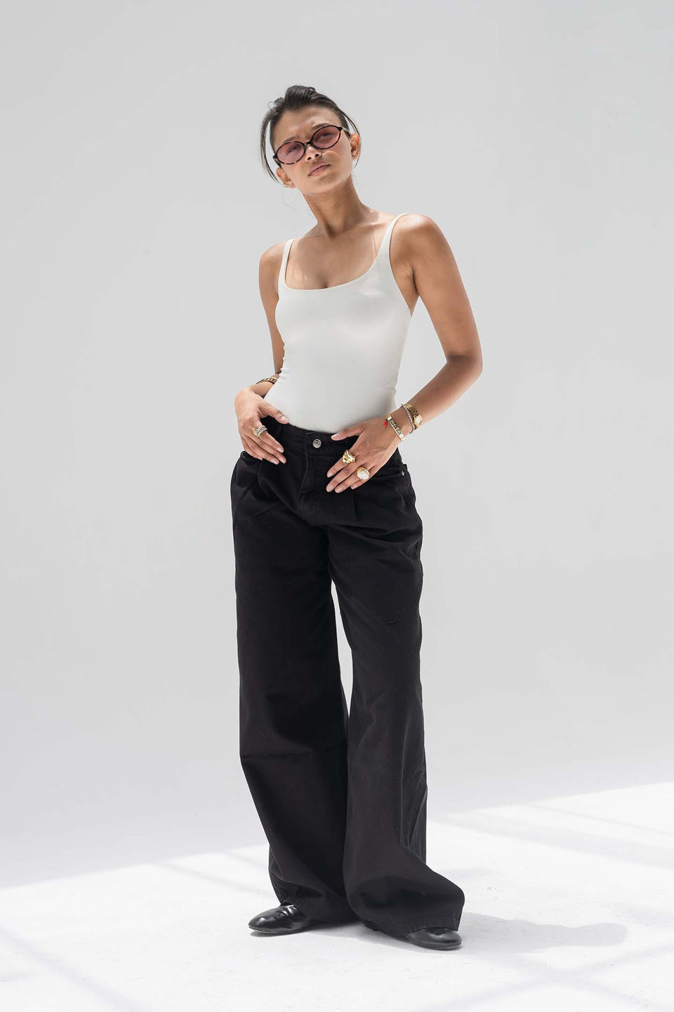 Black High-Rise Wide-Leg Flare Jeans