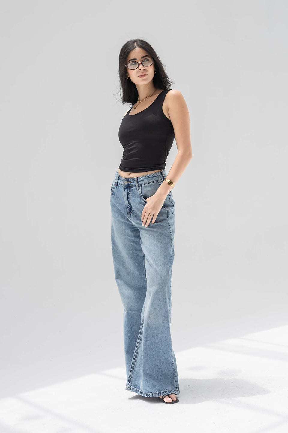 Blue High-Rise Wide-Leg Flare Jeans