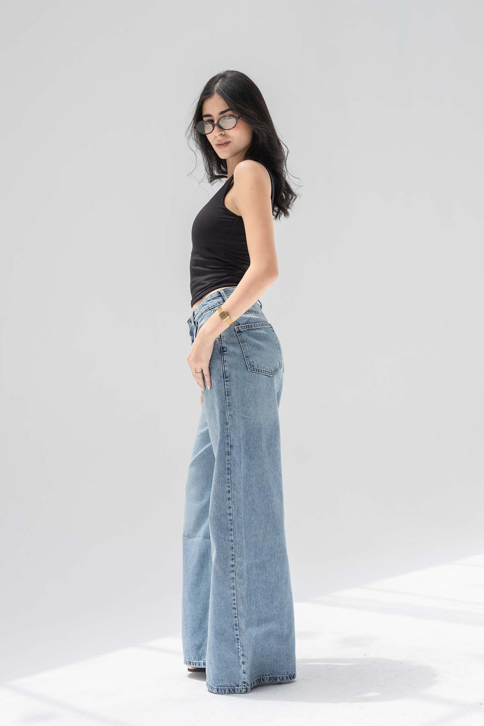 Blue High-Rise Wide-Leg Flare Jeans