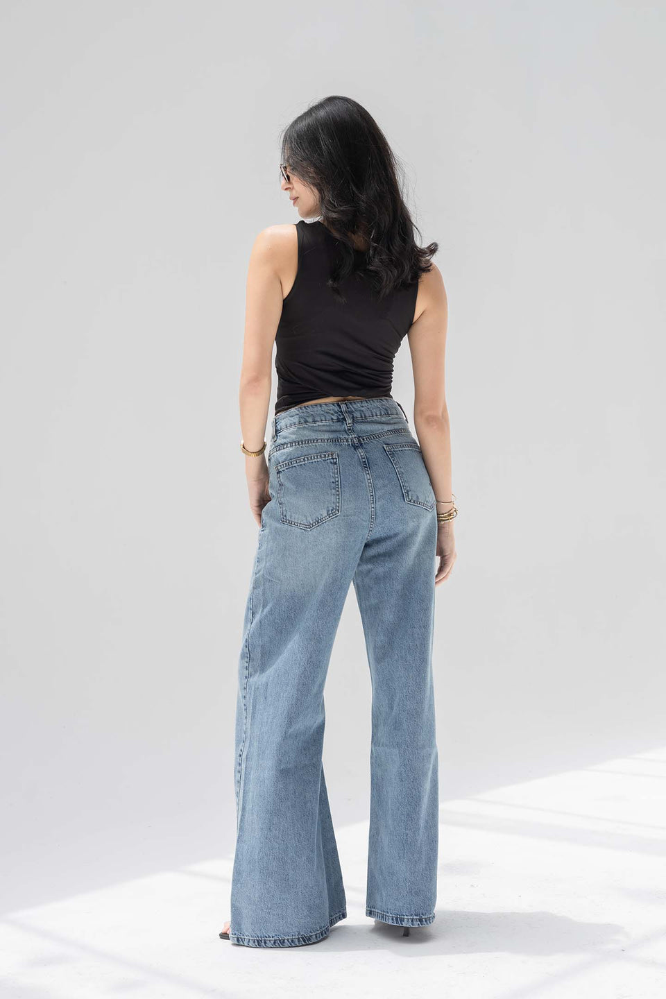 Blue High-Rise Wide-Leg Flare Jeans