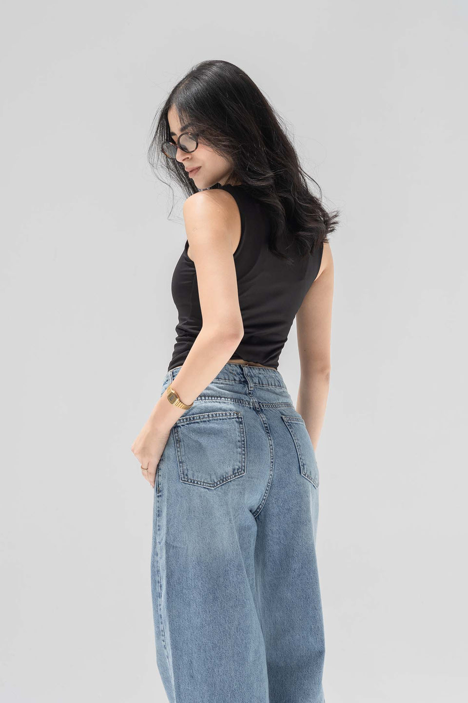 Blue High-Rise Wide-Leg Flare Jeans