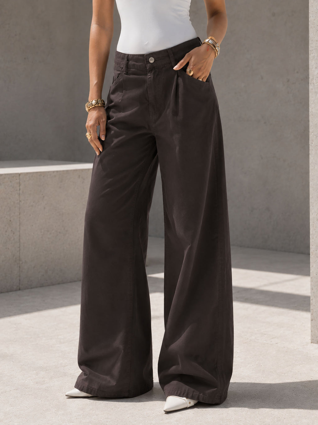 Brown High-Rise Wide-Leg Flare Jeans