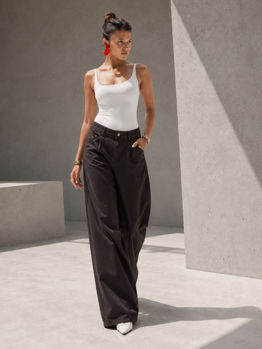 Brown High-Rise Wide-Leg Flare Jeans