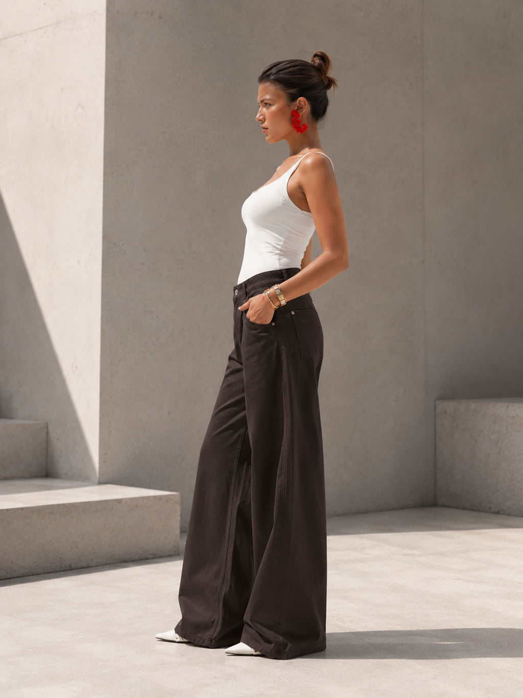 Brown High-Rise Wide-Leg Flare Jeans
