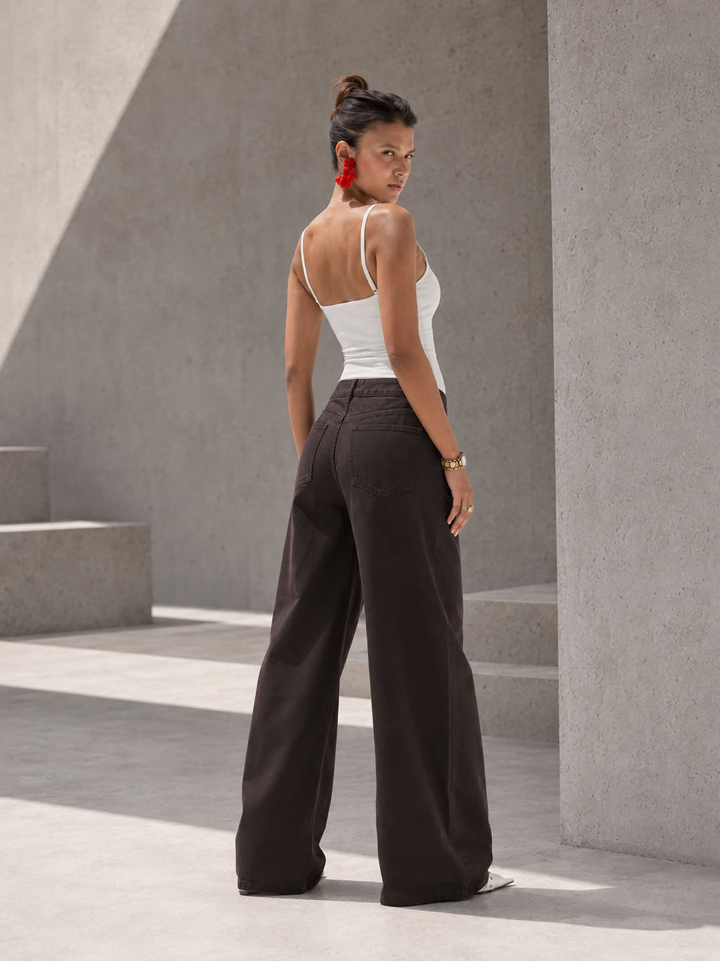 Brown High-Rise Wide-Leg Flare Jeans