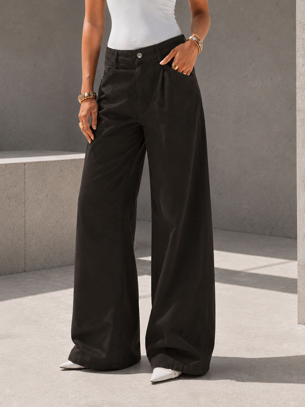 Brown High-Rise Wide-Leg Flare Jeans
