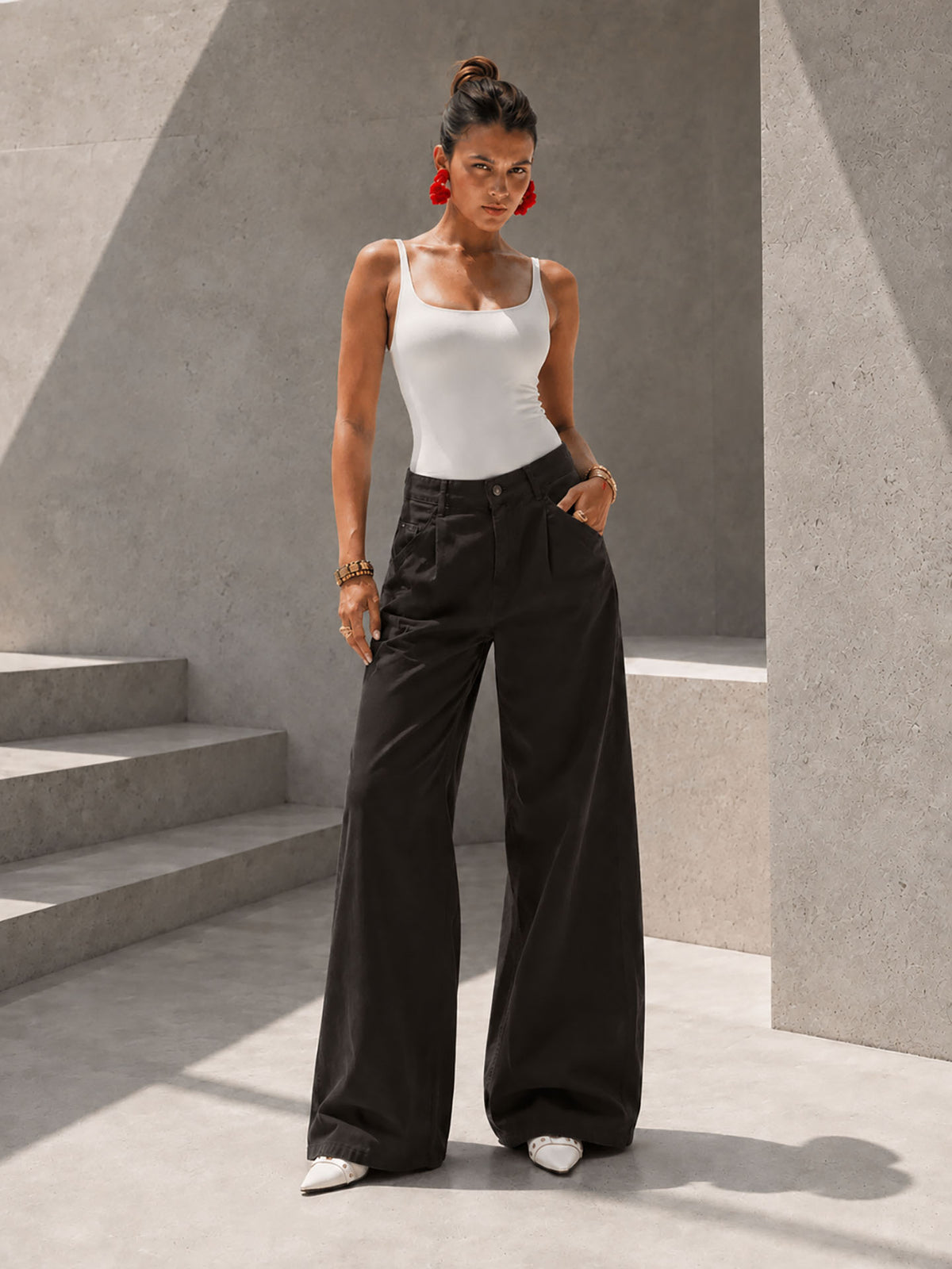 Brown High-Rise Wide-Leg Flare Jeans