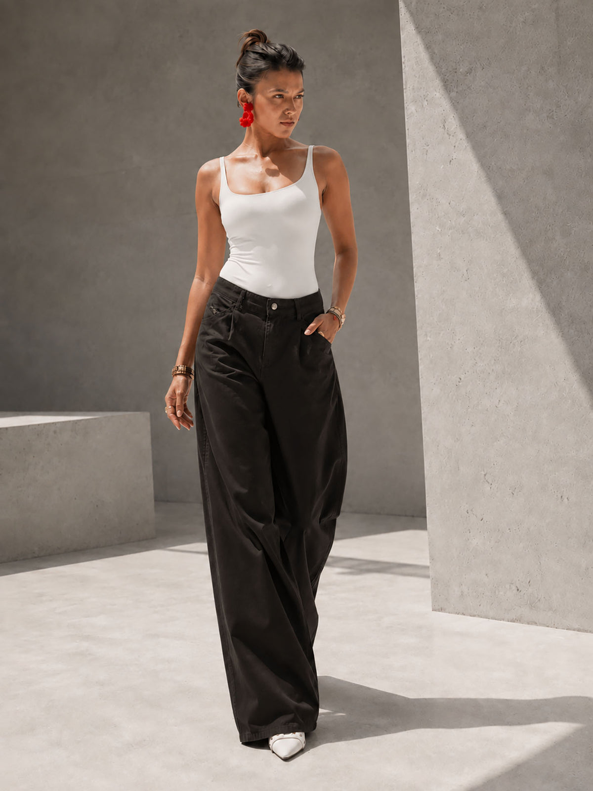 Brown High-Rise Wide-Leg Flare Jeans