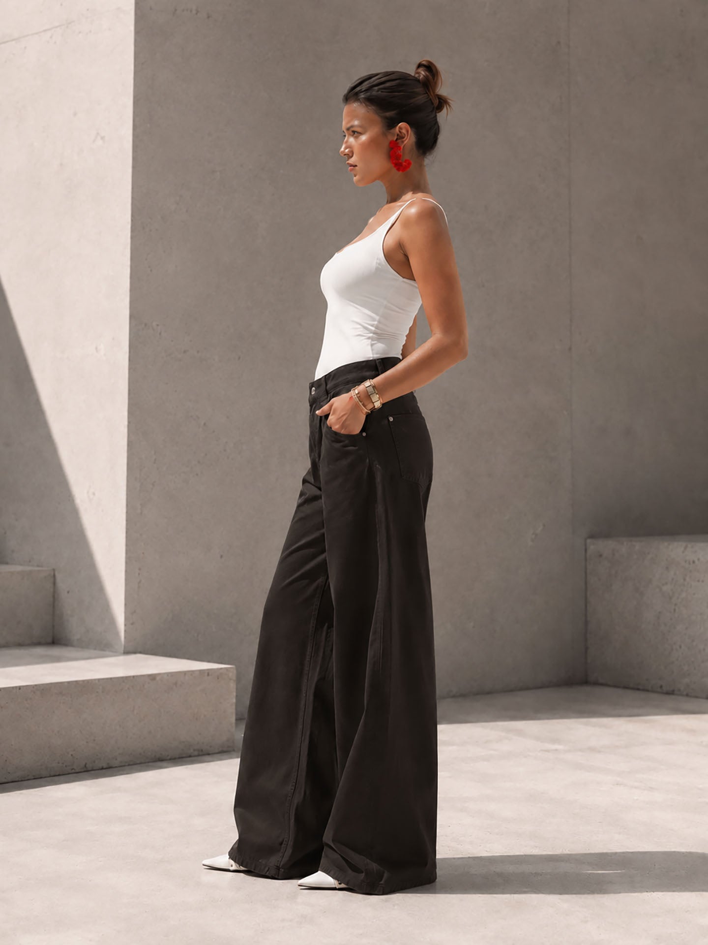 Brown High-Rise Wide-Leg Flare Jeans