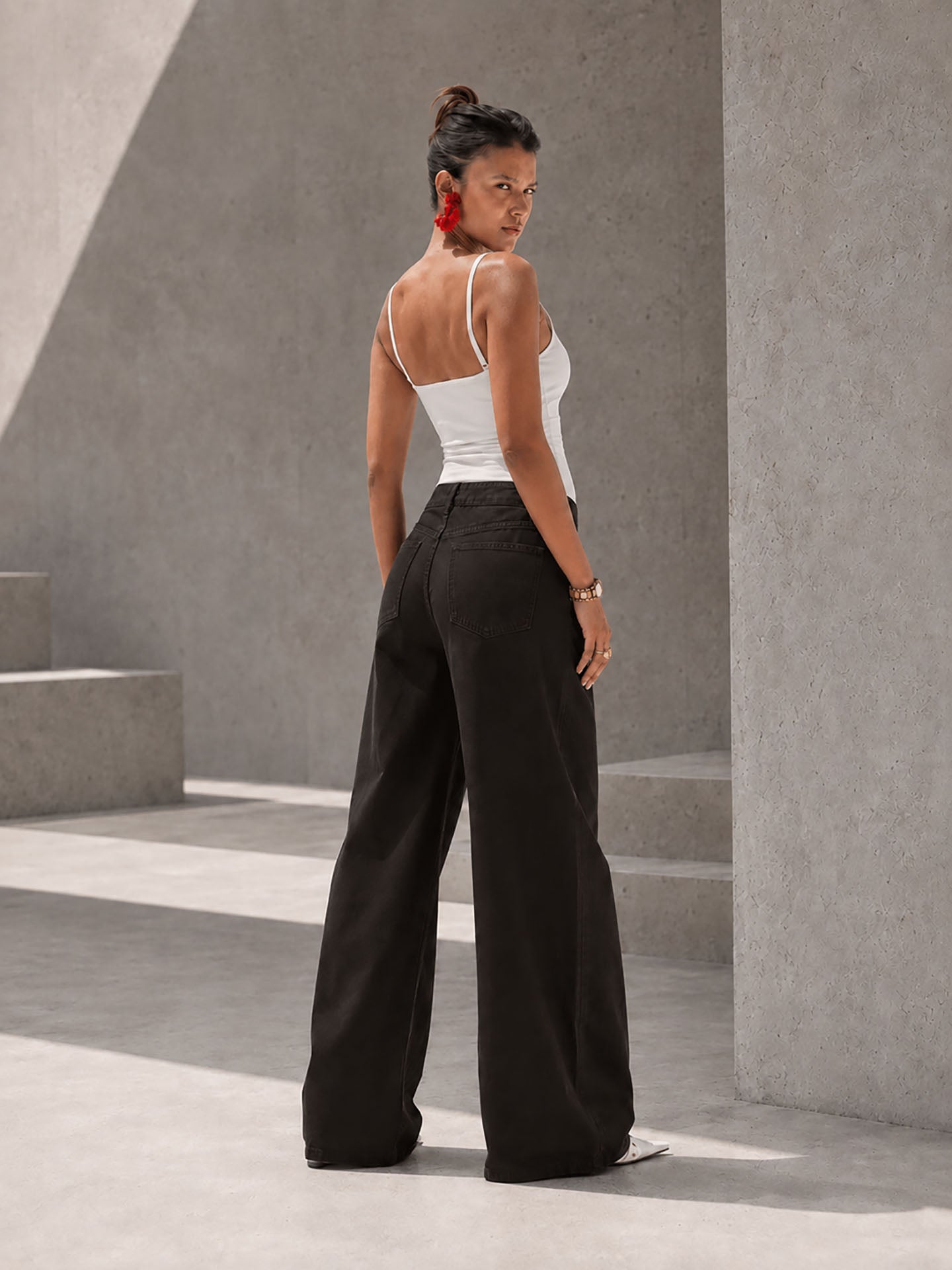Brown High-Rise Wide-Leg Flare Jeans