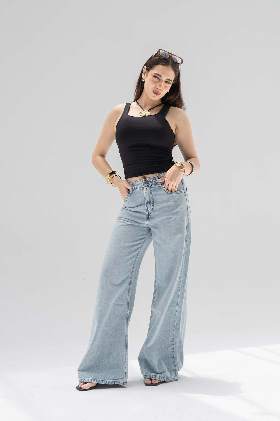 Light Blue High-Rise Wide-Leg Flare Jeans