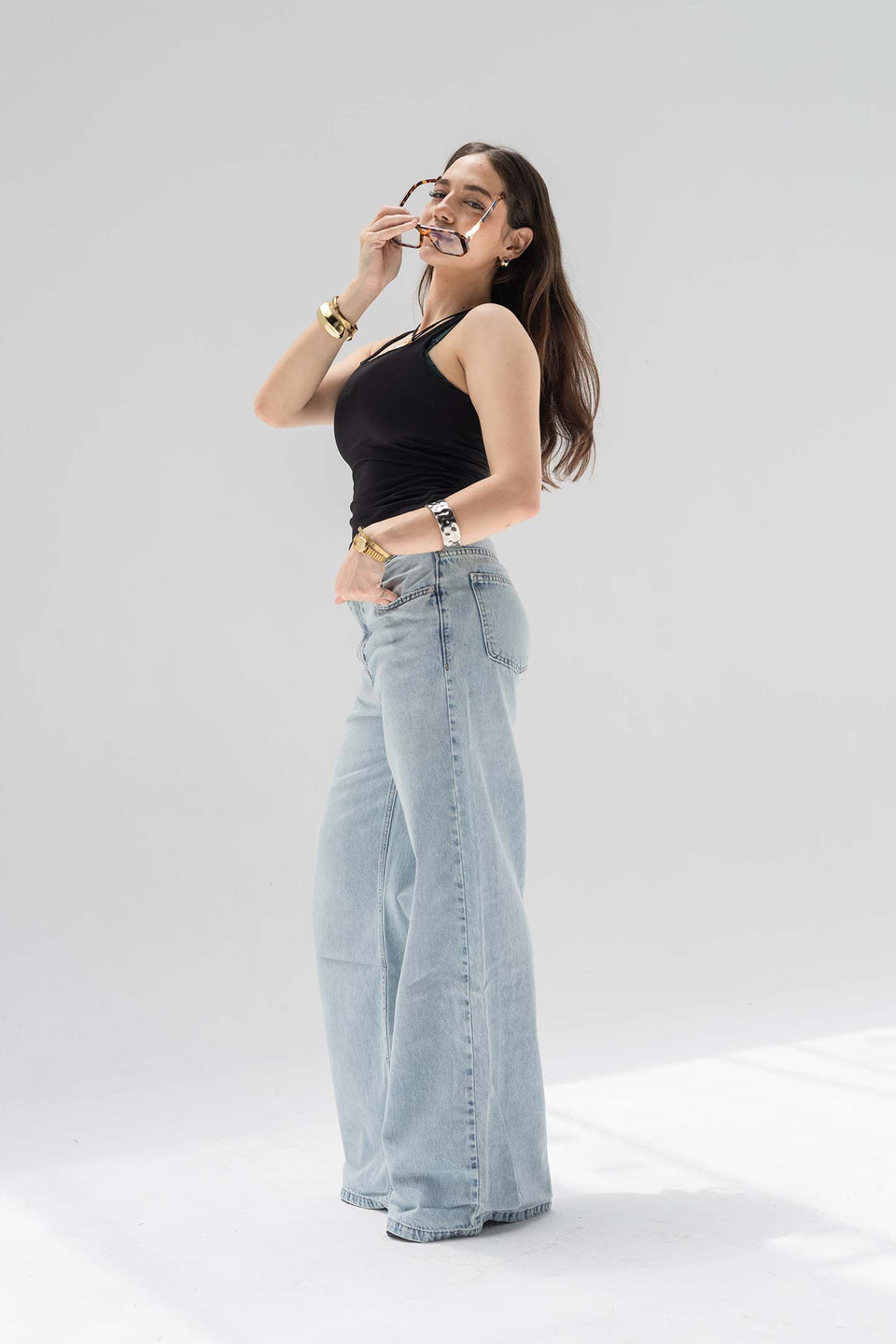 Light Blue High-Rise Wide-Leg Flare Jeans