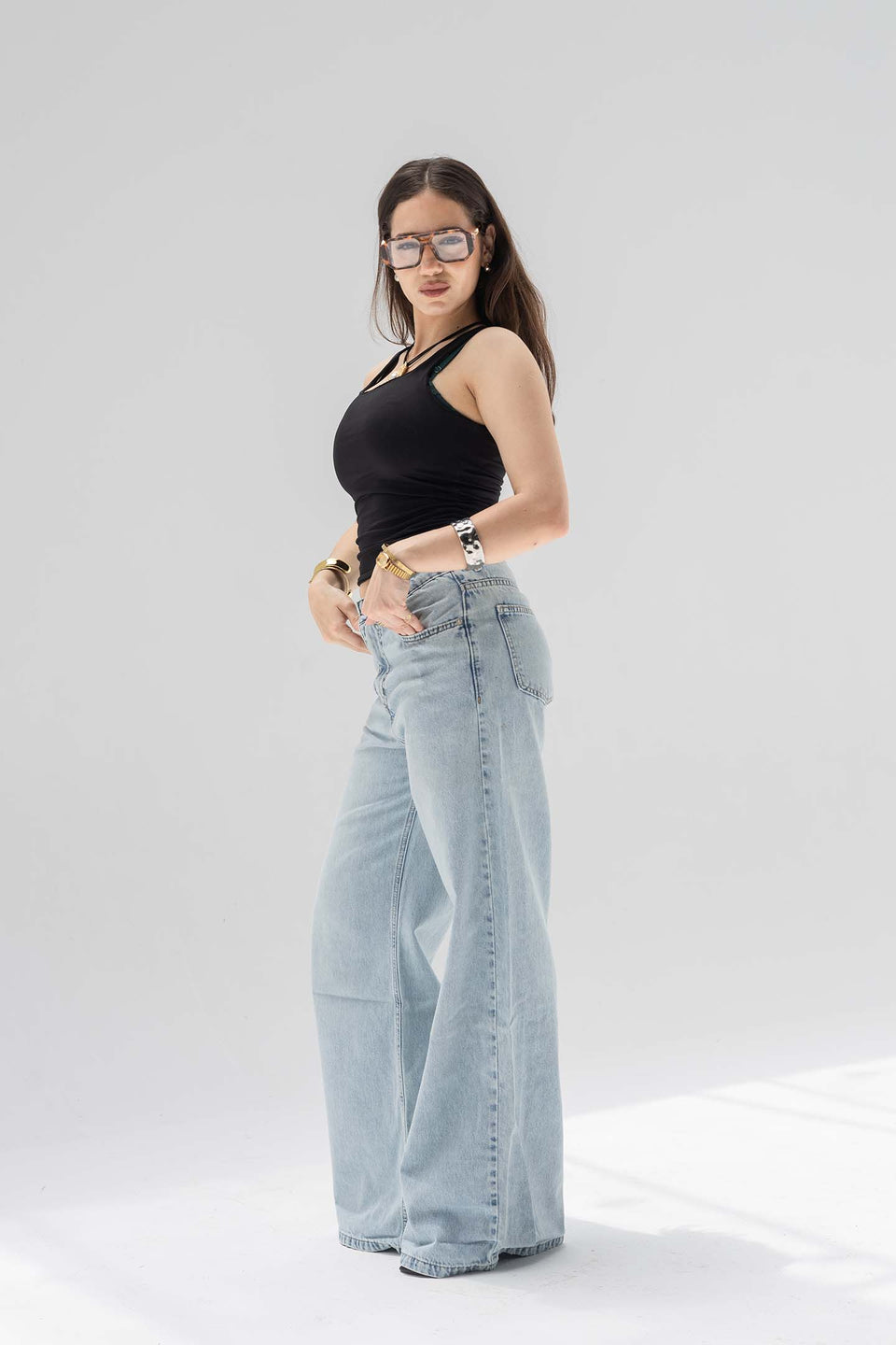 Light Blue High-Rise Wide-Leg Flare Jeans