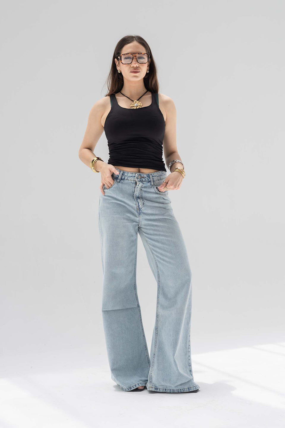 Light Blue High-Rise Wide-Leg Flare Jeans