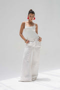 Off White High-Rise Wide-Leg Flare Jeans