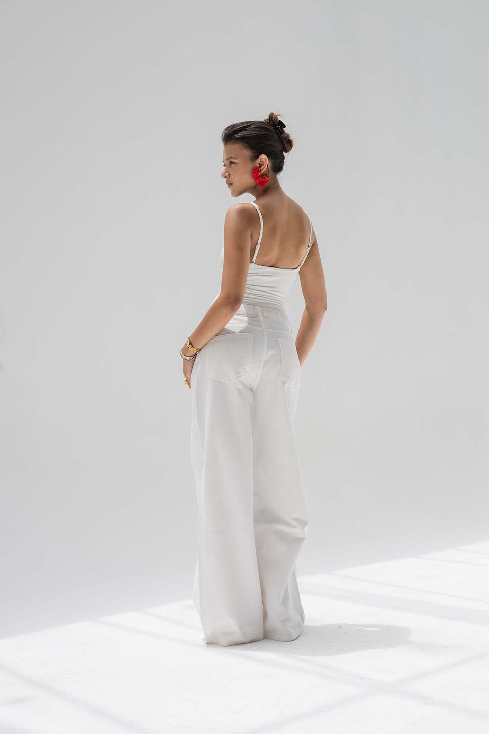 Off White High-Rise Wide-Leg Flare Jeans